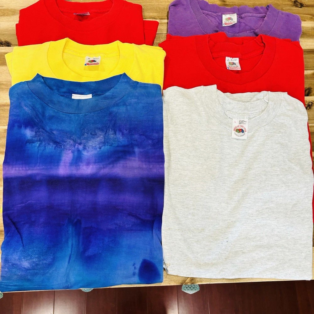 Lot of 6 Fruit Of The Loom Blank T-Shirts Single Stitch Made in USA Vintage