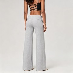 Wide Leg Sweatpants for Women Fold Over Low Rise Flare Yoga Lounge Pants Back…