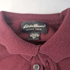 Eddie Bauer Men’s Polo Sweater MT Medium Tall Burgundy Long Sleeve Knit Cotton