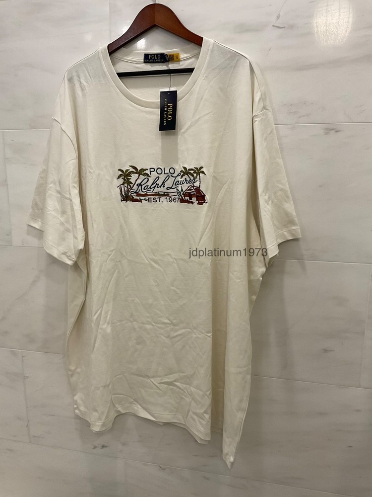 Polo Ralph Lauren Big & Tall Ivory PALM TREE CABIN LOGO Short Sleeve T Shirt