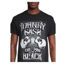 Johnny Cash The Man In Black Mens Black Crewneck Graphic T-shirt L Chest 43″ NWT