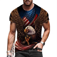 T Shirt Men Eagle USA American Flag Fashion Graphic Silky Brown Short Sleeve Tee