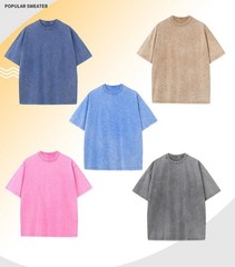 Summer Men’s Washed T-Shirts 230G Heavy Cotton Vintage Faded Color Oversized New