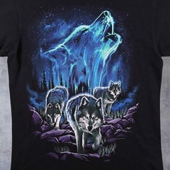 DOM Goth Wolf Animal Wildlife Graphic Black Cotton T-Shirt Medium