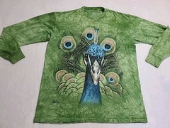 Vintage The Mountain Peacock Long Sleeve Green Tie Dye T-shirt Size Large 2013