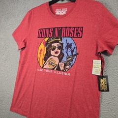 LUCKY BRAND Guns n Roses Mens Large Red Distressed Casual Music Rock Metal NWT