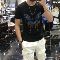 New Fashion Trend Butterfly Hot Drilling Rhinestones Summer Luxury Men T-Shirt