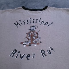 Vtg Mark Twain Shirt Riverboat Hannibal Missouri River Rat Ringer XL Distressed