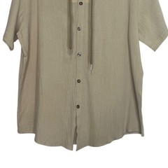 Lingt Chic Hooded Button Up Shirt Small Beige New Short Sleeves Lightweight