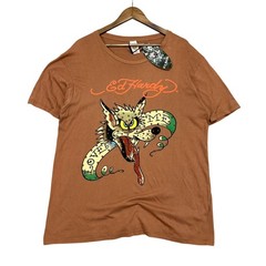 Ed Hardy Mens XL Love Me Wolf Rhinestone Graphic T-Shirt Terracotta Brown NWT