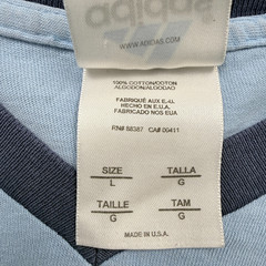 Vintage Adidas V Neck T Shirt Mens Large Blue Contrast Collar Logo Tee