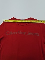 Calvin Klein Men’s T-Shirt Red Logo Slim Fit Size S Basic Crew Neck