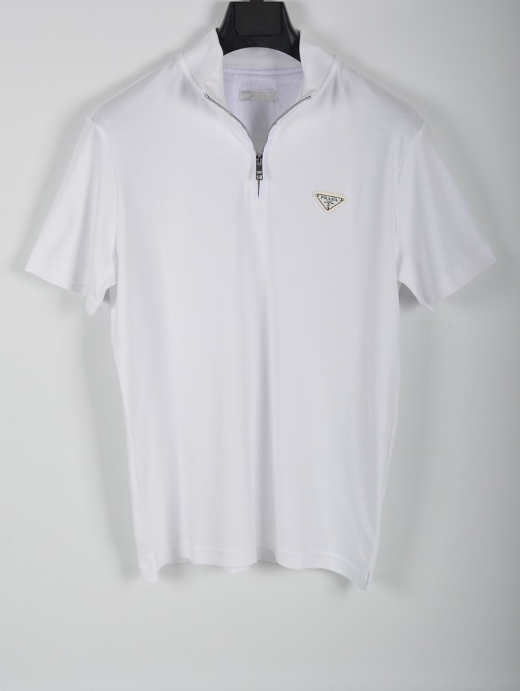 Men’s Prada White Zip-Up Polo Shirt L Short Sleeve