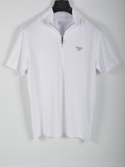 Men’s Prada White Zip-Up Polo Shirt L Short Sleeve