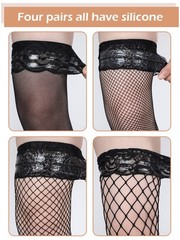 Bencailor 4 Pairs 4/6/12 Pairs Fishnet Thigh High Stocking for Women Silicone…