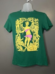 POP MAN Shirt Mens Small Green Angel Cherub Graphic Pop Art Neon Tee Print