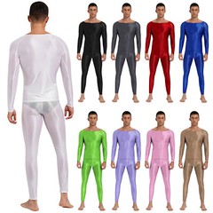 Mens T-shirt Glossy Sportswear Breathable Tracksuit With Pants Sets Bodycon