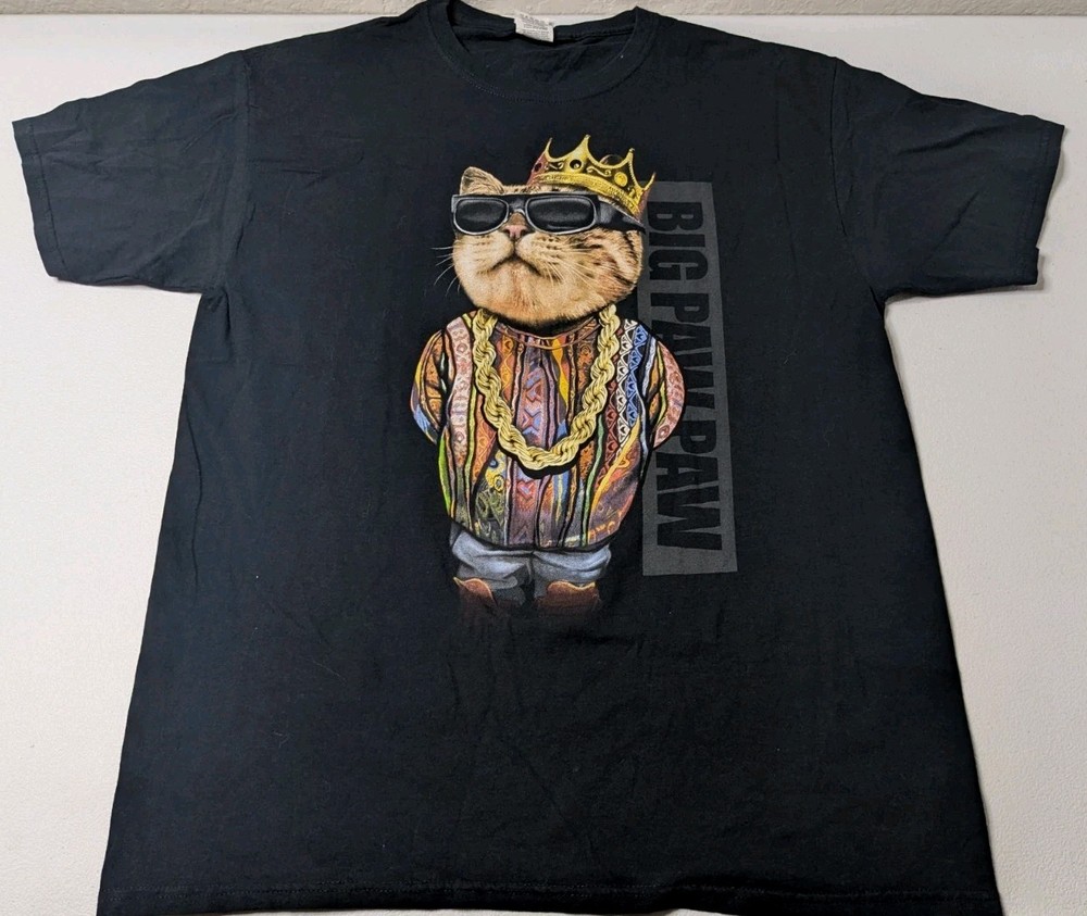 Cat King T Shirts Men’s L Black Graphic Cool Hip Hop Big Paw Paw Streetwear Hood
