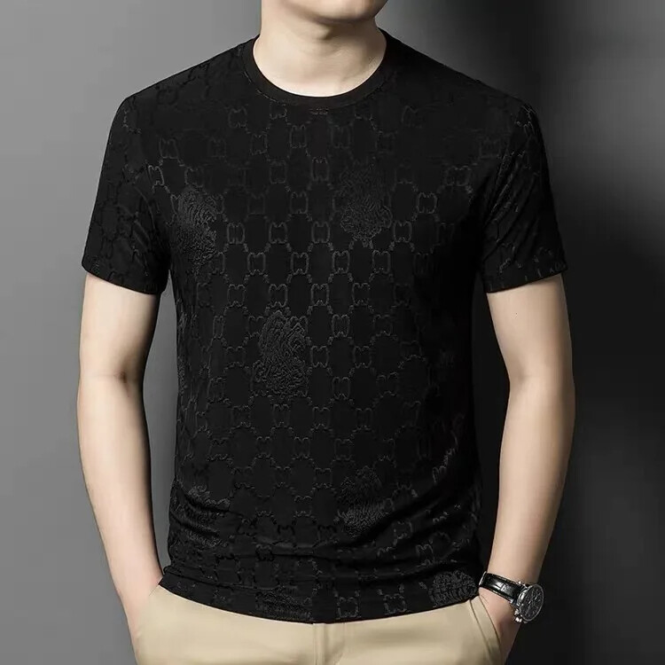 New Fashion Trend Ice Silk Breathable Summer Short Sleeve Luxury Men T-Shirt