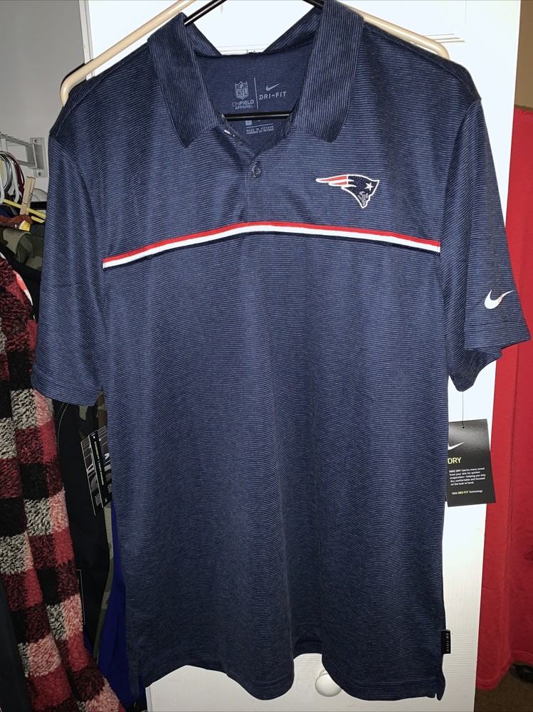 $75 Nike NFL On Field Apparel New England Patriots Polo Blue Mens L LARGE NEW