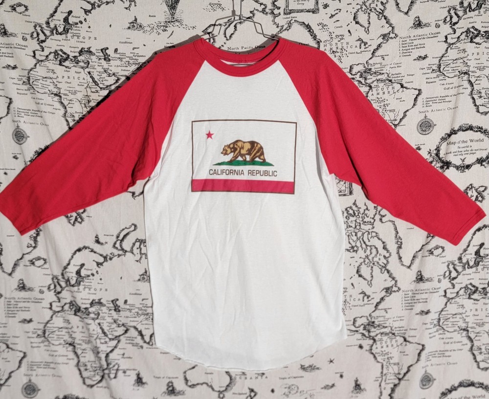 CSG Champs Sports Gear California Republic Raglan Shirt Large Red White 3/4 Mens