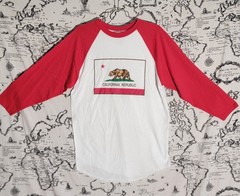 CSG Champs Sports Gear California Republic Raglan Shirt Large Red White 3/4 Mens