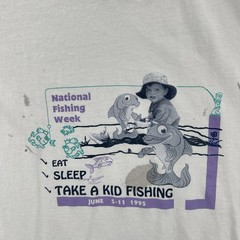 Vtg Hanes Heavyweight 50/50 Mens XL 90s Distressed White Shirt 1995 Fishing Week