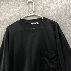Uniqlo U Crew Neck Pocket Tee Mens Large Black Long Sleeve T-Shirt Relaxed