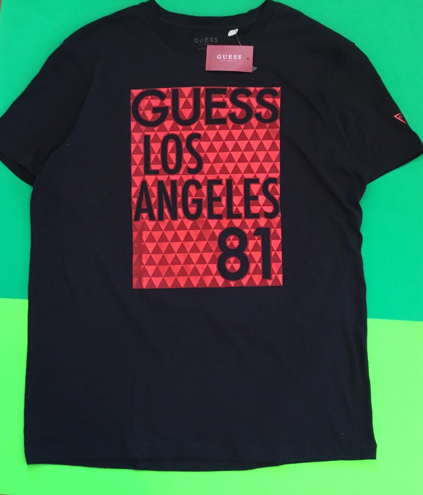 GUESS Los Angeles Men’s Short Sleeve T-Shirt Size LARGE Black w/Red Cotton NEW