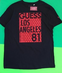 GUESS Los Angeles Men’s Short Sleeve T-Shirt Size LARGE Black w/Red Cotton NEW