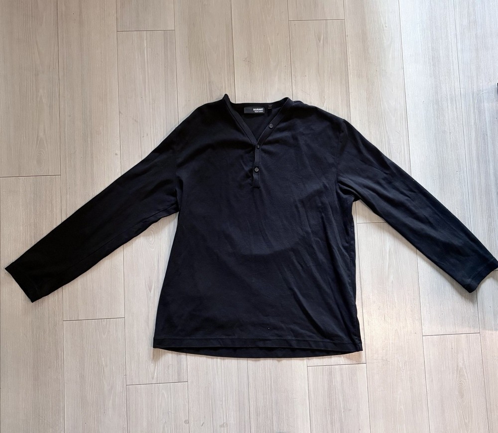 Murano Liquid Cotton Black Long Sleeve Henley Shirt Men’s Size Large