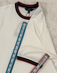 MEN’S BEN SHERMAN WHITE T-SHIRT SIZE M STRIPE COLLAR POCKET COTTON STRETCH TEE.