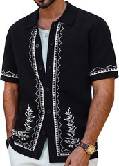 Men’s Vintage Knitted Polo Shirt 70s Style Contrast Color Short Sleeve Casual