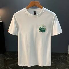 Men Embroidery Dragon Graphic T-Shirt Casual Short Sleeve Crewneck Cotton Tee