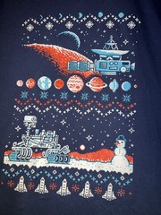 Ugly Holiday Sweater Blue Graphic T-Shirt XL Loot Crate Christmas Lunar Rover