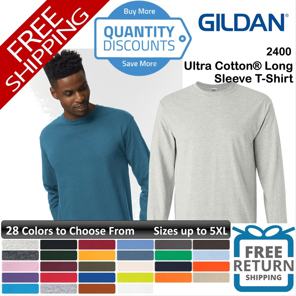 🔥 Gildan Men Ultra All Cotton & Blends Long Sleeve T-shirt Up To 5XL 2400