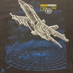 Vintage EF-18 Super Hornet Fighter Jet Wolf – T Shirt XXL Faded Boxy Double Side