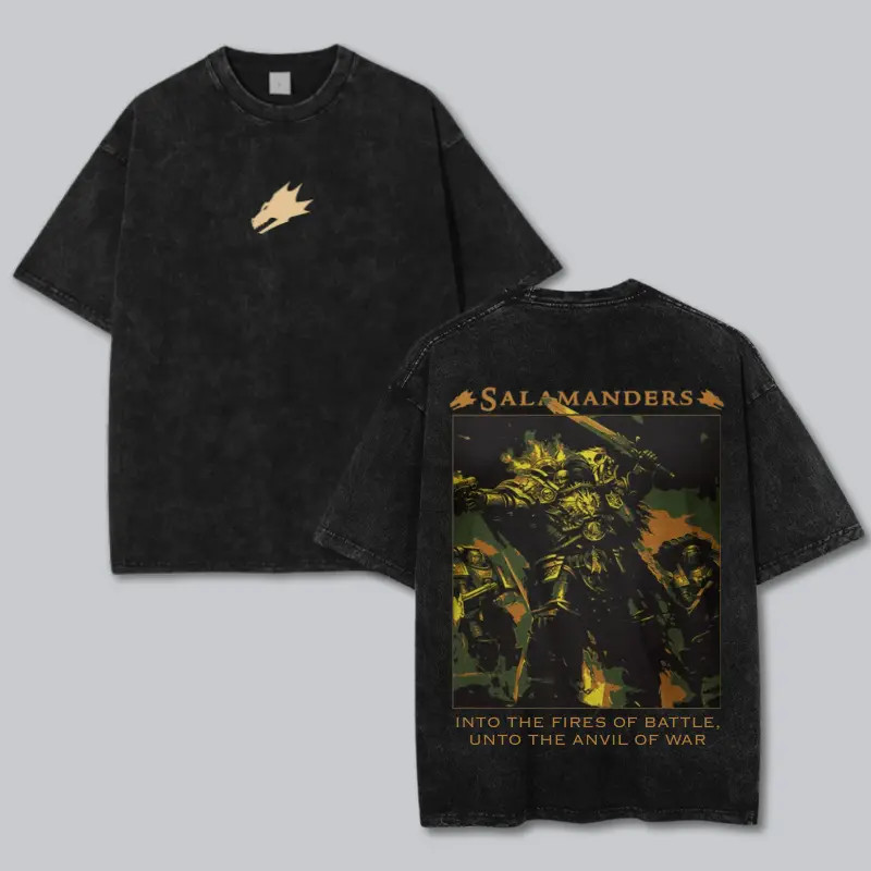 Salamanders Warhammer 40K Warrior Graphic T-Shirt, Grimdark Wargame Apparel Tee