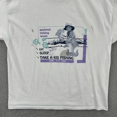 Vtg Hanes Heavyweight 50/50 Mens XL 90s Distressed White Shirt 1995 Fishing Week