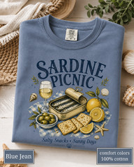 Sardine Picnic Comfort Colors Shirt, Vintage Coastal Seafood Summer Tee