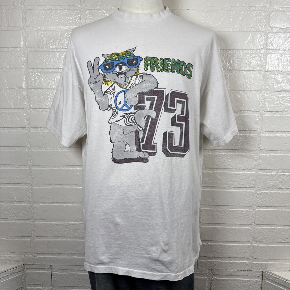 Vintage 1973 Peace Friends Hippie Cat Single Stitched T Shirt XL Class Of 1973