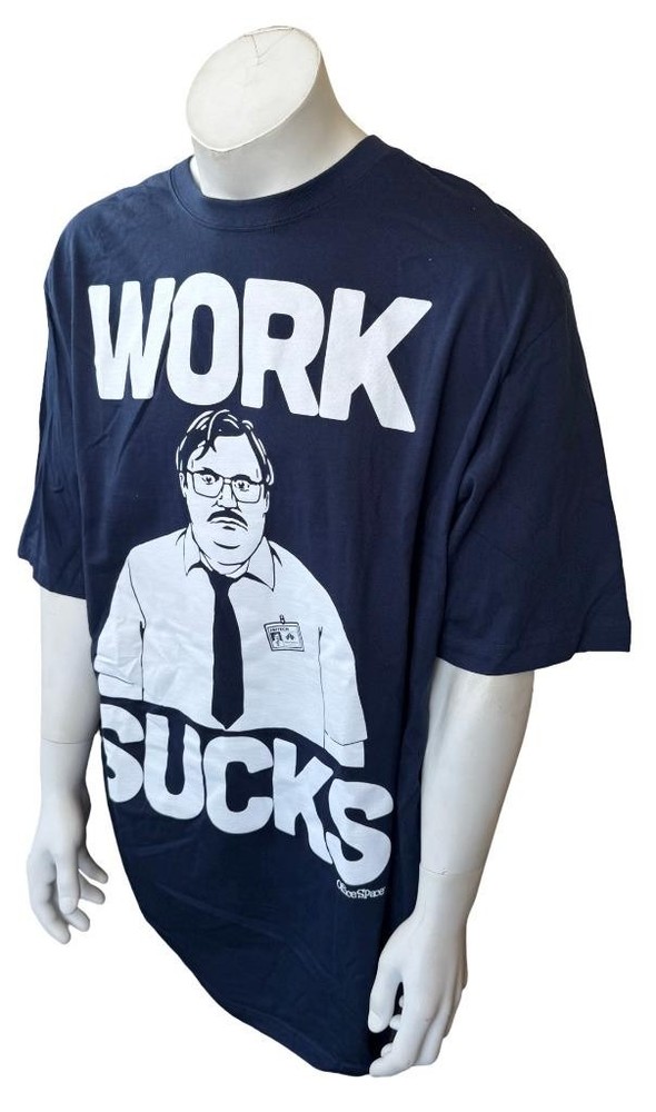 Ripple Junction Men’s Office Space Milton Work Sucks Graphic Navy Shirt Size 2XL