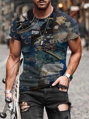 Men’s T-Shirt 3D Vintage Print T Shirts Summer Round Neck Cool Oversize Tees
