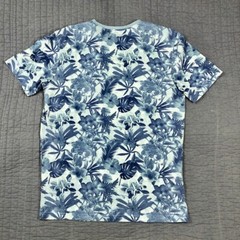Fresh Brand Shirt Men Medium Blue Hawaiian Tropical Floral Beach Surf Cotton Tee