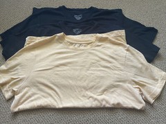 3 Banana Republic Men’s Premium Wash Crew Neck T-Shirts, MED, 2 Black & 1 Yellow