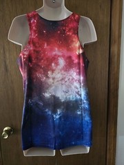 Adicreat Large 3D Print Space Sleeveless Tank Top Multicolor T-Shirt Round Neck