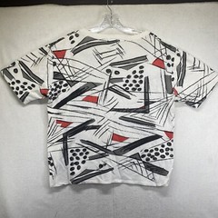 Vintage 90s All Over Print Short Sleeve Collar Henley Large BOXY Canvas Art