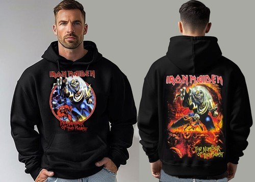 IRON MAIDEN THE NUMBER OF THE BEAST 666 BLACK HOODIE FRONT AND BACK PRINT MEN’S