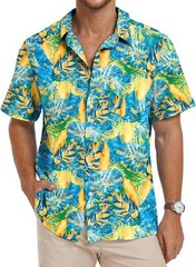 Men’s Hawaiian Shirt Floral Print Short Sleeve Button Down Casual Beachwear Top