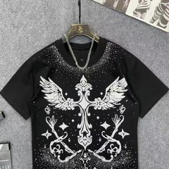 Men Fashion Luxury Trend Cross Wing Drills Rhinestone Diamond Streetwear T-Shirt